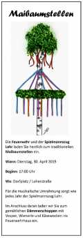 Maibaum aufstellen mit anschließendem Dämmerschoppen